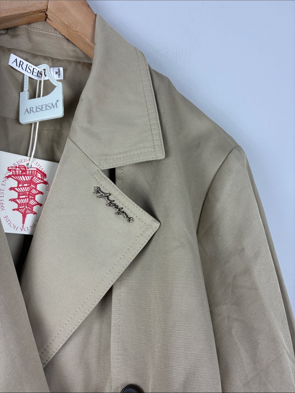 Women’s Kahaki Short Trench Coat Jacket w Belt Luxury Preppy Casual Outdoors NEW - Picture 7 of 11